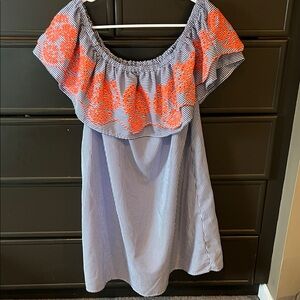 See and be Seen- Striped Off-Shoulder Dress with Orange Embroidery